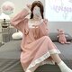 花陌妮公主风睡裙女春夏秋季棉质长袖带胸垫胖mm宽松大码孕妇家居服睡衣 J897-豆沙色裙【可拆卸胸垫】 M 【80-100斤】