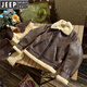 JEEP SPIRIT vintage Peng Yuyan's same American-made American retro heavyweight sheepskin one-piece B3 flight jacket brown cracked rice curly wool.J188 L 130-145Jin Jin equals 0.5 kg