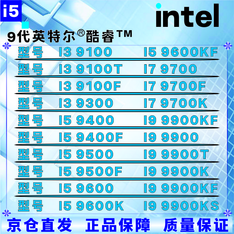 Intel CPU-Prozessor der 9. Generation i3 i5 i7i9 9100T9300T9400F9500T9600KF9700KF9900KF brandneu verpackt, lose Chip-Store-Garantie drei Jahre I9 9900KF verpackt
