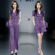 Xin Yimei suit suit women's thin 2026 summer new style slim V-neck sleeveless top wide-leg pants two-piece set purple short-sleeved top + purple trousers (set) M 95-110Jin Jin equals 0.5 kg