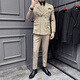 Jason's double-breasted plaid suit men's suit high-quality formal dress business casual groom's wedding suit three-piece khaki (suit + shirt + pants) 2XL