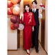Chuangjingyi Selects New Chinese Style Cheongsam Toast Wear Bride Xiuhe Wear Wine Red Long Sleeve Lace Engagement Dress YL1043 Wine Red 2XL