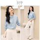 Chushen spring and autumn long-sleeved shirt women's fashionable stand-up collar French fungus textured white shirt S51S016