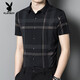 
Playboy (PLAYBOY) high-end middle-aged men's short-sleeved shirt thin markless ice silk summer plaid lapel daddy top SHQE9761 blue one size 165M