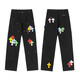 Crowxin offizieller 2025 Trendy Brand Cross Stickerei High Street Amerikanische vielseitige Männer und Frauen lose Jeanshosen gerade Hosen 9928 Black 9928 Black S
