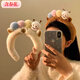 Cute caterpillar plush headband with spring flowers for women, special cartoon headband for face wash and makeup, hair clip hair accessory, brown colored ball capybara