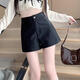 New style small leather shorts for women in autumn and winter, new black American shorts, versatile high-waisted, A-line European goods, black L (recommended 105-110 Jin Jin equals 0.5 kg)