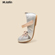 马·拉丁（M.Latin）24春女童大童蝴蝶结公主皮鞋12401S406X 银色 30