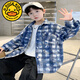 G.duck children's clothing boys' autumn shirts spring and autumn 2025 new style medium and large children handsome boys autumn plaid shirt trendy blue spring and autumn 120 cm