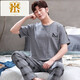 FMSERUIOS Men's Pajamas Summer Combed Cotton Short Sleeve Pants Teenagers Casual Thin Cotton Home Clothing Set Light Gray 3524 3XL