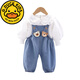 G.DUCKKIDS girls spring denim overalls suit 2024 new style baby clothes 1 to 3 years old baby girl trousers XP denim overalls cover puff sleeve blue 100 recommended age 3-4 years old