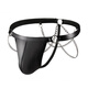 New Men's Sexy Underwear European and American Pouch Tight Thong Patent Leather Chain Decorated Rainbow T-Pants Hollow Ring Black M
