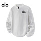 ALO YOGA brand light luxury henley collar long-sleeved men's autumn sweatshirt V-neck bottoming shirt white floral gray-same style for men and women S