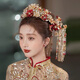 Chishe Xiuhe clothing headdress Chinese style bridal phoenix crown 2025 new red bow glazed hair crown ancient style wedding hair accessories C main crown + back area + hairpin + earrings gift box