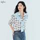 Eifini eifini 2025 summer new black and white plaid shirt for women, basic, easy to wear, versatile commuting long-sleeved top, white L