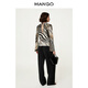 MANGO Year-End Discount Women's Shirts 2026 Spring New Blouse Zebra Stripe Print Bell Sleeve Top Black M