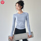 Lulu Lulu's same sports top women's spring and summer slim round neck quick-drying running Pilates training fitness wear long CX-516 light gray L