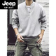 JEEP SPIRIT Japanese retro autumn and winter men's Henry collar long-sleeved T-shirt bottoming shirt plus velvet warm casual pullover sweatshirt large size gray regular style high quality M