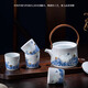 Lingfeng Jingdezhen Rich Jade Exquisite Ceramics Hand-Painted Blue and White Tea Set with Flower Mantic Lift Beam Pot Teacup Teapot Set One Pot Four Cups Tea Set Gift Box 5 Pieces