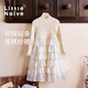 Little Naive Girls Fashion Cake Princess Dress Autumn Children's Knitted Long Sleeve Splicing Dress Beige 130