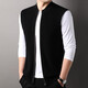 100% pure wool cardigan vest men's stand-up collar sweater vest Puyuan sweater waistcoat sleeveless top for young and middle-aged people dark blue gray 2XL 185/100A