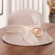 Hanqing Mid-summer French style silk linen bow woolen fisherman hat for women autumn and winter fashion Hepburn wind basin hat elegant curling ceremony off-white m (56-58cm)