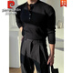Pierre Cardin black Henry collar long-sleeved T-shirt men's spring and autumn American retro round neck sweater with versatile striped men's knitted black M