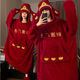 Mengdong Coral Velvet Couple One-piece Nightgown Autumn and Winter Funny Red God of Wealth Festive Thickened Warm Men's and Women's Home Clothes 81328 Red Caiyuan Guangjin (One Piece) L Women's Code (95-115 Jin Jin is equal to 0.5 kg)