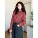 Hong Kong style retro red plaid long-sleeved shirt top for women 2026 new spring and autumn Korean style lazy style shirt jacket red plaid L 55/60kg