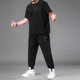 Yicaiwan short-sleeved T-shirt, large-size shirt, men's loose fat men's clothing, trendy summer men's base shirt, plus fat high-end design sense 6622 black suit, one size XL
