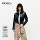 MO&Co.edition Xiaohongshu's popular MOCO jacket 2025 spring new rock plain leather fashion waist-fitting short shirt jacket black xXS/155