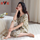 
Yalu Shuowoven pure cotton pajamas for women in summer short-sleeved cropped pants thin Chinese style large size middle-aged loose home clothing set 6218 M
