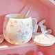 Houhai Cup Ceramic Cup Women's Mug with Lid and Spoon Household Drinking Cup Bone China Breakfast Cup Coffee Cup Girly Heart Fat Cup - Small Floral 400ML Microwaveable