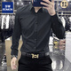 ROMON yuppie-like no-iron casual shirt for men spring and autumn long-sleeved solid color business formal silk drape shirt for men dark brown plus velvet M