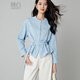 Late White Exclusive 2025 Autumn Design Top with Waist Belt Slim Elegant Shirt for Women Light Blue L