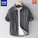 
ROMON men's striped shirt short sleeve loose summer thin Japanese casual versatile cotton shirt summer clothes 9740 black 2XL 145Jin [Jin equals 0.5 kg]