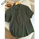TULX new Chinese pattern short-sleeved shirt men's summer regular retro half-sleeved Henry shirt work jacket military green L