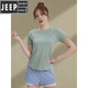 JEEP SPIRIT Jeep yoga clothing women's quick-drying summer sports casual tops short-sleeved t-shirt running Pilates training loose KJF237 bean green XL