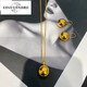 Iosn999 pure gold round bead necklace gold ball pendant earrings ear hook earrings 2025 new trendy and fashionable pure gold ball pendant about 2.6g