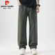 Pierre Cardin Casual Pants Men's Autumn and Winter Loose Straight Pants Men's Heavy Cotton Work Pants Men's Brown 2XL