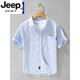 JEEP SPIRIT高端男士纯棉短袖衬衫日系休闲夏季薄款条纹衬衣新款潮流拼接上衣 9740黑色 M