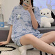旭杉斯2025年新款睡衣女款夏天短袖短裤学生卡通少女外穿夏季家居服套装 679绿恐龙 M  建议80-90斤