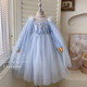 G.duck Little Yellow Duck Elsa Princess Dress Spring and Autumn Girls Dress Frozen Elsa Children's Skirt Birthday Gift Blue 90 Size 1~2 Years Old 80-90cm