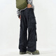 IZEXX American overalls men's autumn high street straight wide leg trendy tie-dyed casual long pants KW99 black XL