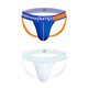 MEN UNDERWEAR PUMP! Men's solid color hollow double-butt underwear, pure cotton mesh thong, comfortable, breathable, sports quick-drying solid color shorts, 2 pairs (blue orange + white) L