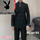 Playboy (PLAYBOY) British retro men's gentleman's slim double-breasted suit suit Korean style fashionable business formal suit two-piece suit black XL suit + pants