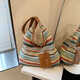 Large-capacity woven rainbow straw bag 2025 new fashion shoulder commuter bag lazy style versatile tote bag blue