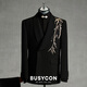BUSYCON Golden Bamboo Embroidery New Chinese Green Fruit Collar Suit Groom Wedding Banquet Dress Men's Toast Suit Black (Two-piece Set Top + Pants) 46