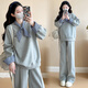 Ranqi Mommy Maternity Autumn Suit 2025 New Fashion Korean Loose Long-Sleeved Sweatshirt Casual Sports Pants Two-piece Set Gray Suit L