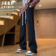 JEEP SPIRIT Jeep jeans men's autumn and winter American wide-leg scimitar pants men's straight flared pants black XL